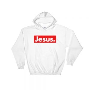 GH3 Radio Jesus red letters on white hoodie